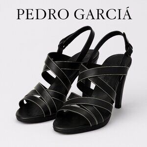 Pedro Garcia Strappy Black Leather Sandals Size 7 Spain Designer Minimalist